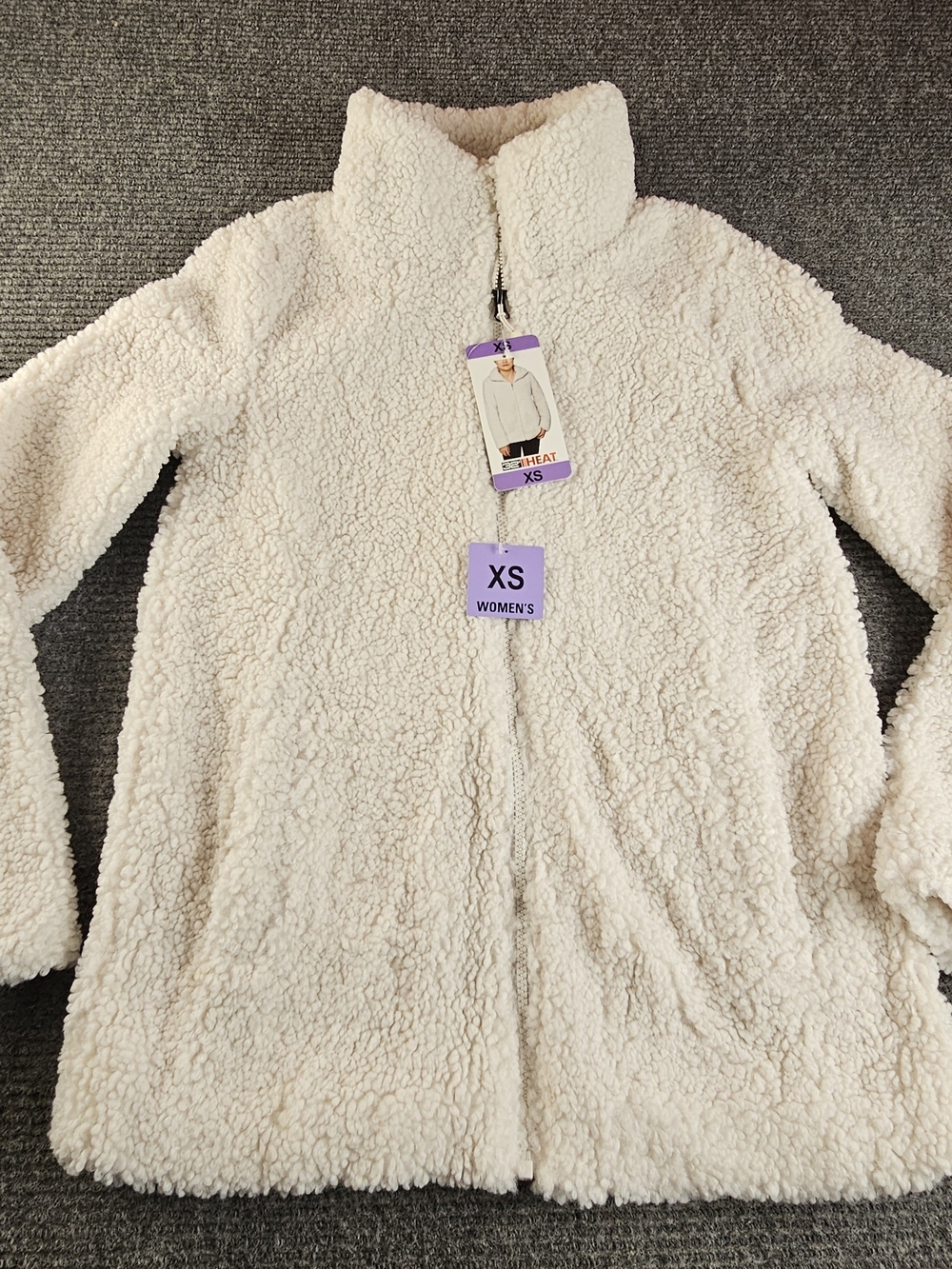 Womens Size XS 32 DEGREES Sherpa Mock-Neck Cream Zip Coat NWT $58